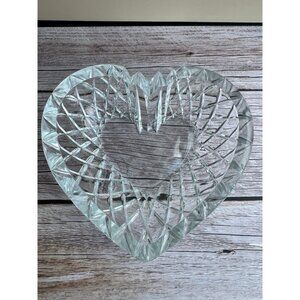 Pressed Glass Heart Dish – Diamond Cut Pattern | Decorative Catchall or Candy Bo